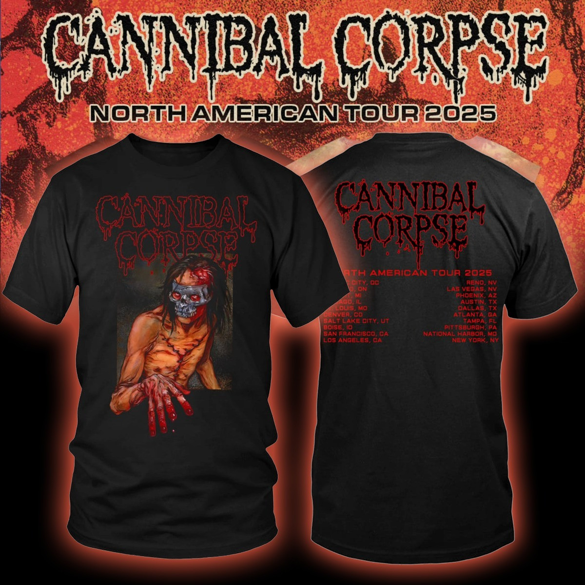 Meshuggah X Cannibal Corpse 2025 North American Tour Merch T-Shirt Best Fan Merch Gifts-1