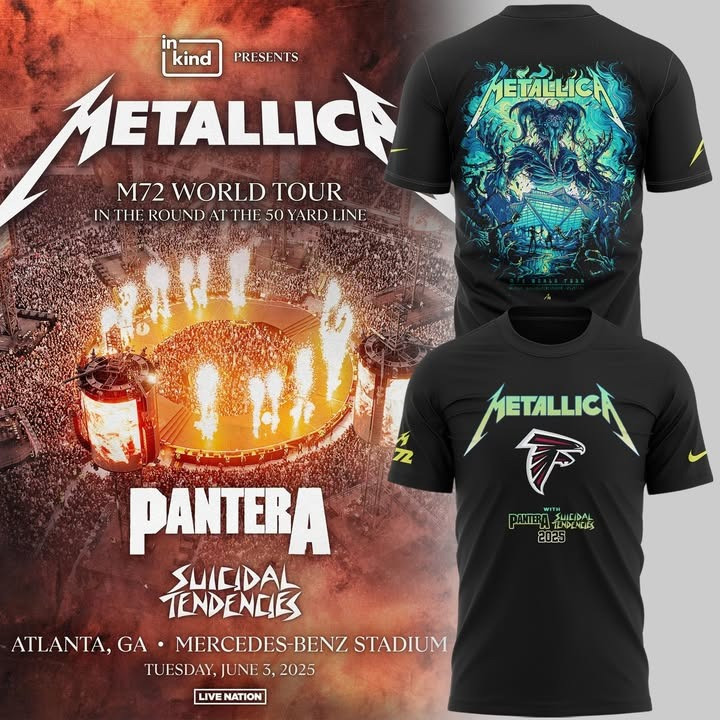 Metallica M72 Tour Merch T-Shirt With Pantera And Suicidal Tendencies Atlanta Falcons 2025-1 Metallica M72 Tour Merch T-Shirt With Pantera And Suicidal Tendencies Atlanta Falcons 2025-1