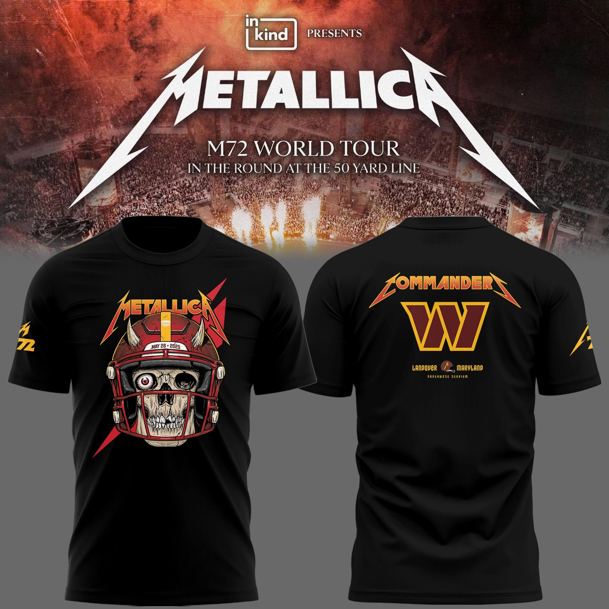 Metallica M72 Tour Washington Commander Maryland 2025 T-Shirt Football Fan Merch Gifts-1