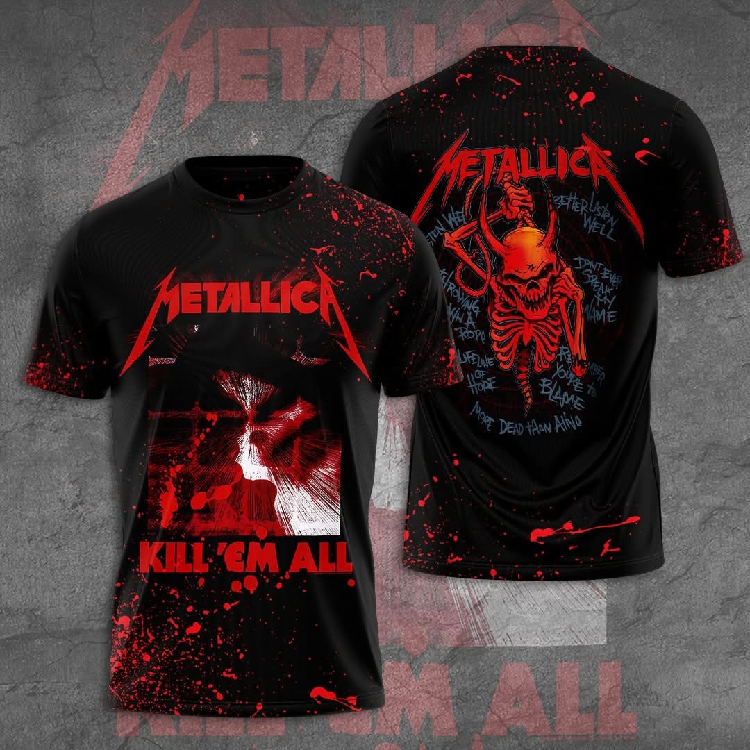 Metallica Merch T-Shirt Kill Em' All Bloody Metallica Band Merchandise Gifts For Fans-1