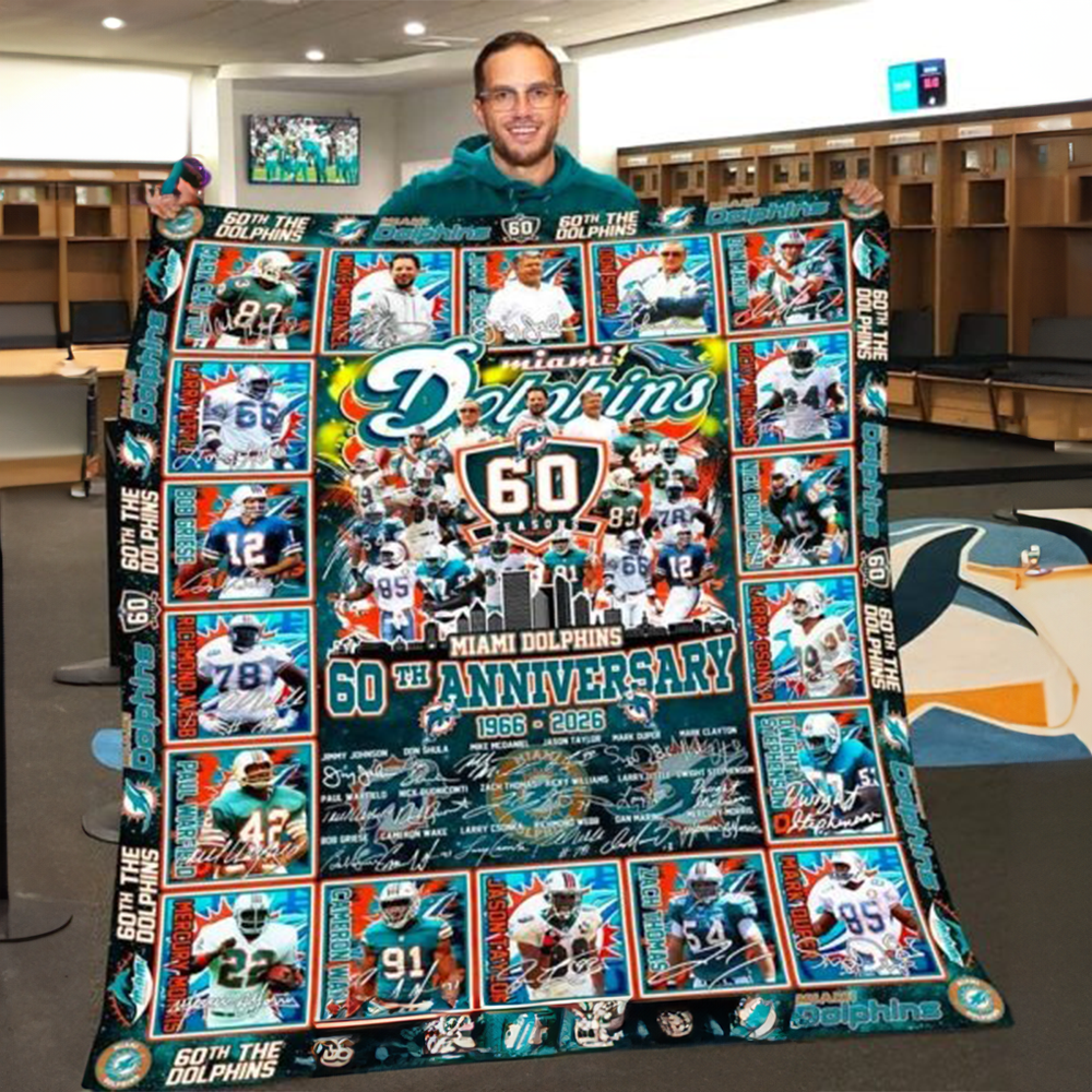 Miami Dolphins 60Th Anniversary 1965 2026 Blanket Miami Dolphins Birthday Gift For Football Fan-1