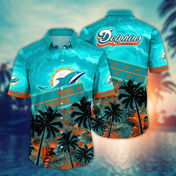 Miami Dolphins Hawaiian Shirt Button Up Aloha Shirt Merch Dolphins Football Gifts For Him-1