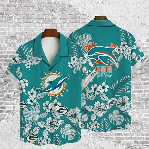 Miami Dolphins Hawaiian Shirt Hibiscus Aloha Button Up Shirt Cool Miami Dolphins Fan Gifts-1
