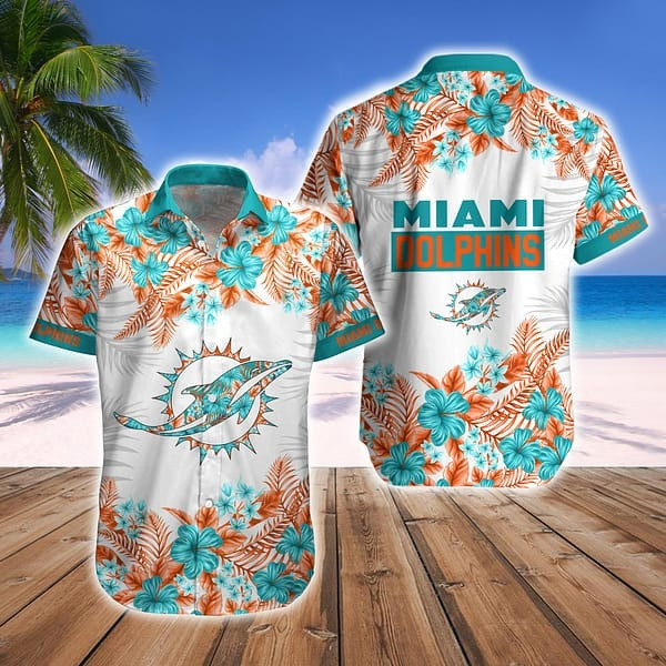 Miami Dolphins Hawaiian Shirt Hibiscus Aloha Shirt Fan Merch Miami Dolphins Gifts For Men-1