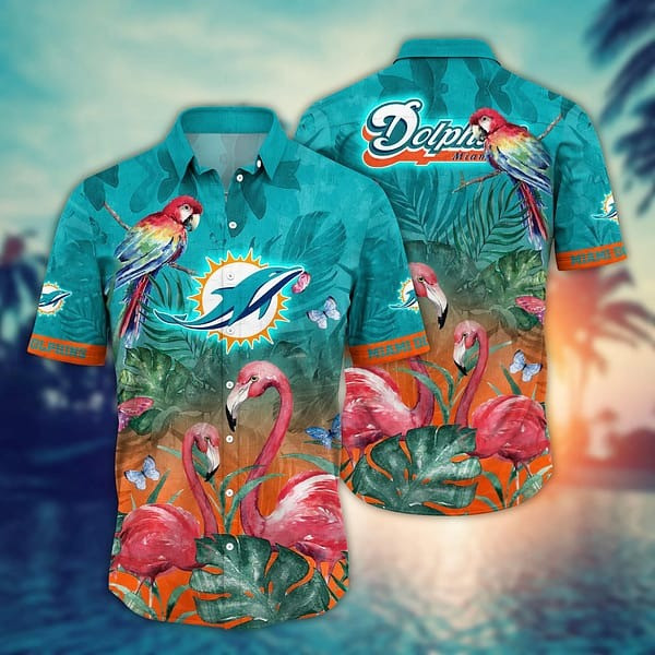 Miami Dolphins Hawaiian Shirt Parrot Flamingo Tropical Aloha Shirt Dolphins Football Gifts-1