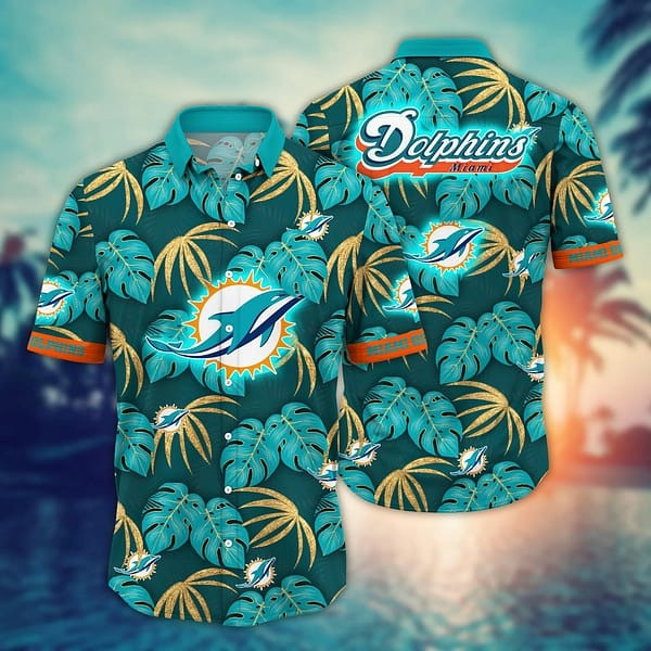 Miami Dolphins Hawaiian Shirt Tropical Aloha Shirt Merch Dolphins Football Gifts For Him Her-1