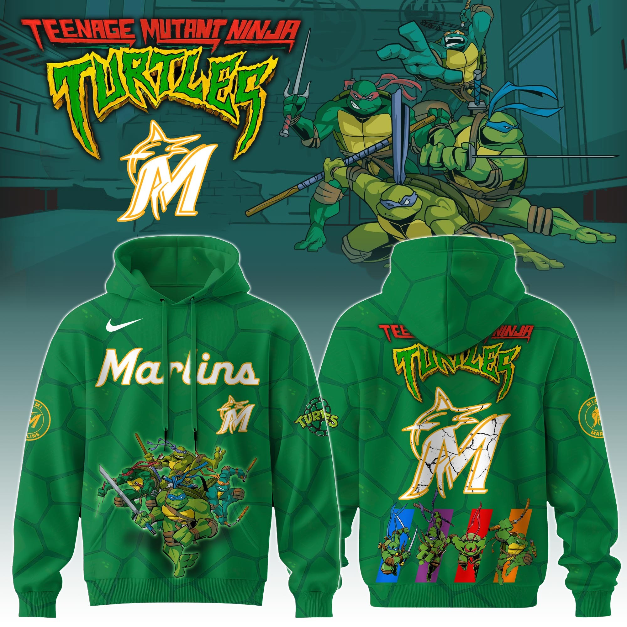 Miami Marlins MLB X Ninja Turtles Hoodie Baseball Ninja Turtles Lovers Gifts For Fans-1