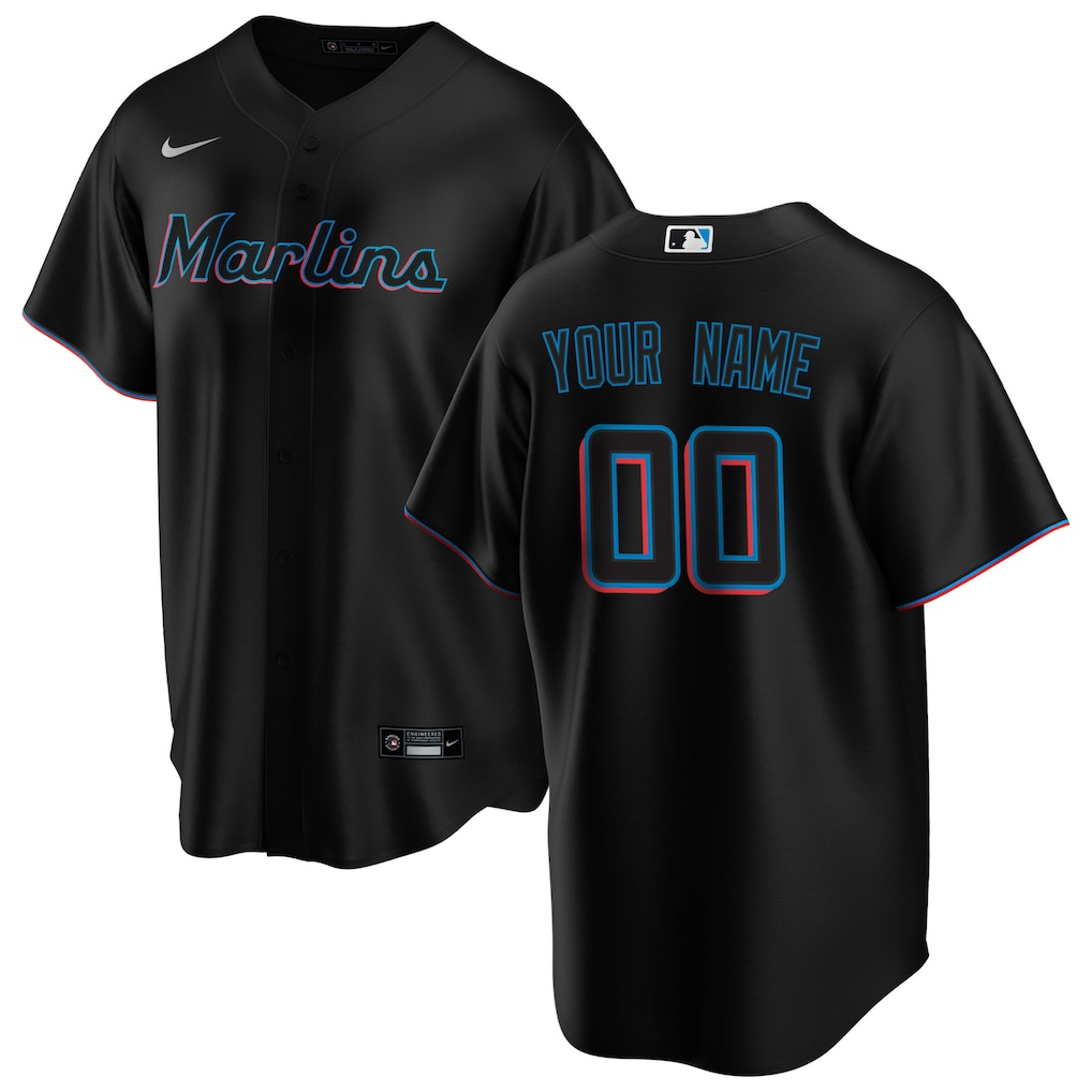 Miami Marlins Nike Alternate Replica Custom Jersey - Black-1