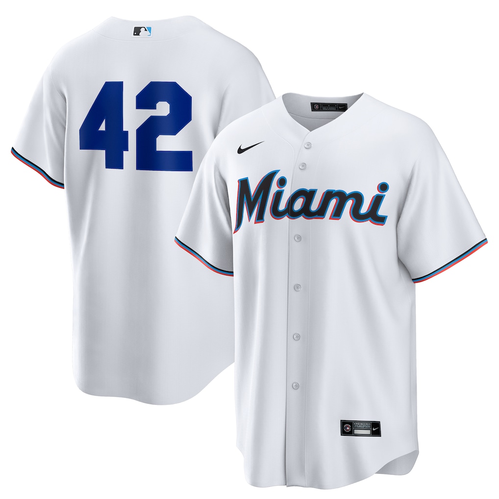 Miami Marlins Nike Home 2025 Jackie Robinson Day Replica Jersey - White-1 Miami Marlins Nike Home 2025 Jackie Robinson Day Replica Jersey - White-1