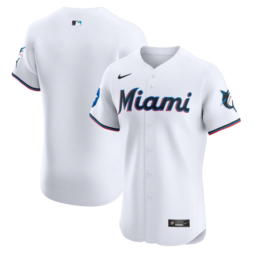 Miami Marlins Nike Home Elite Patch Jersey - White-1