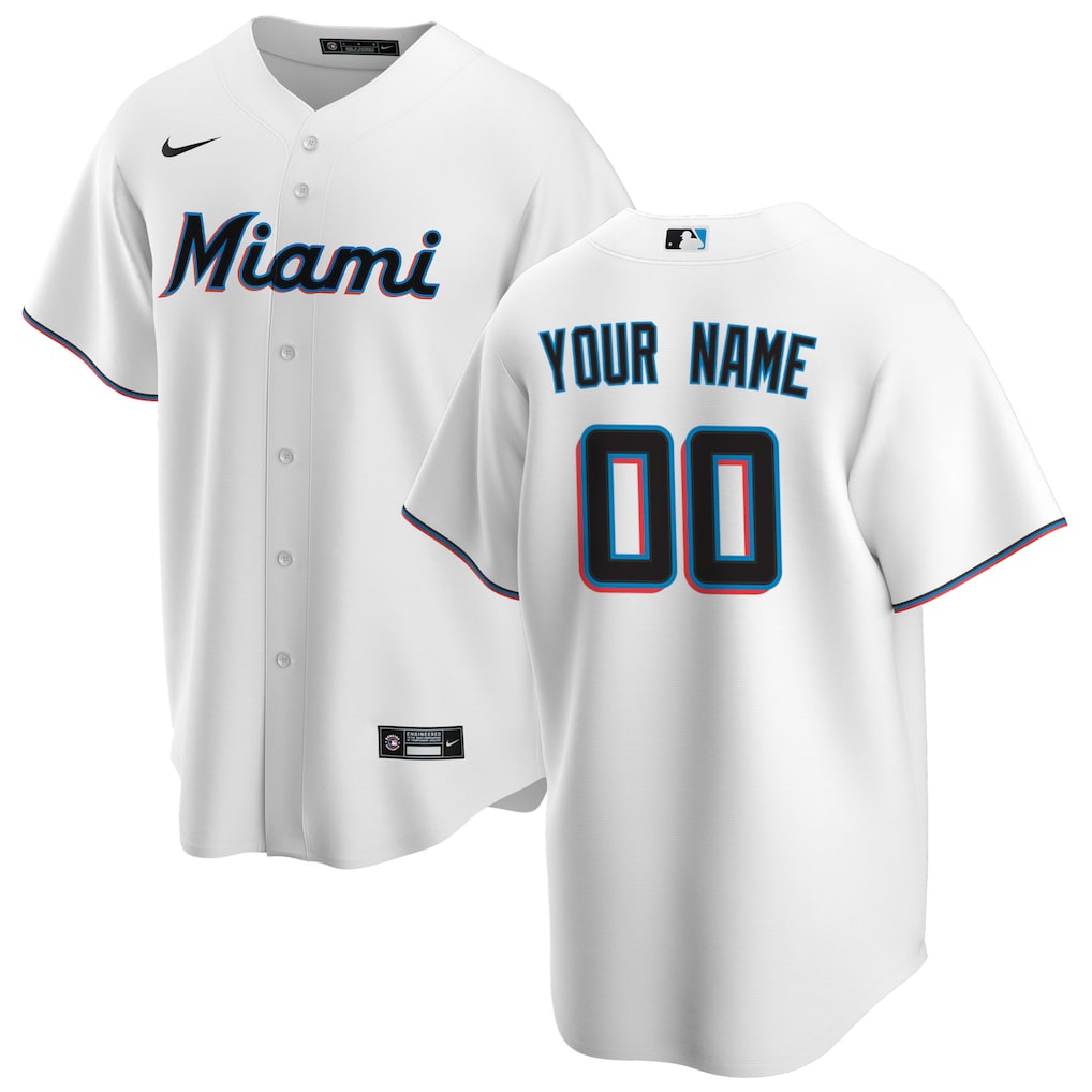 Miami Marlins Nike Home Replica Custom Jersey - White-1