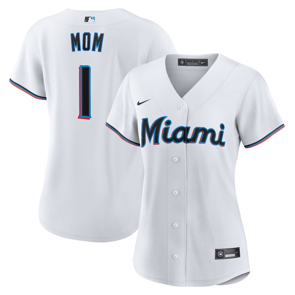 Miami Marlins Nike Women's #1 Mom Home Replica Jersey - White-1 Miami Marlins Nike Women's #1 Mom Home Replica Jersey - White-1