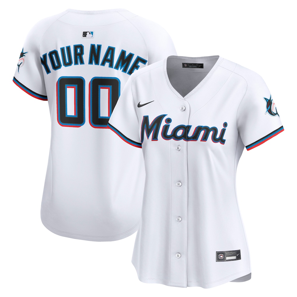 Miami Marlins Nike Women's Home Limited Custom Jersey - White-1