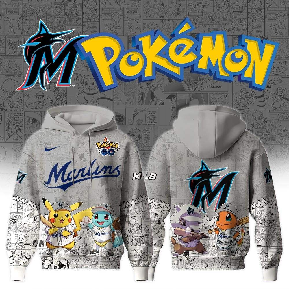 Miami Marlins X Pokemon Go Hoodie MLB Fan Merch Gifts For Baseball Lovers For Him Her-1