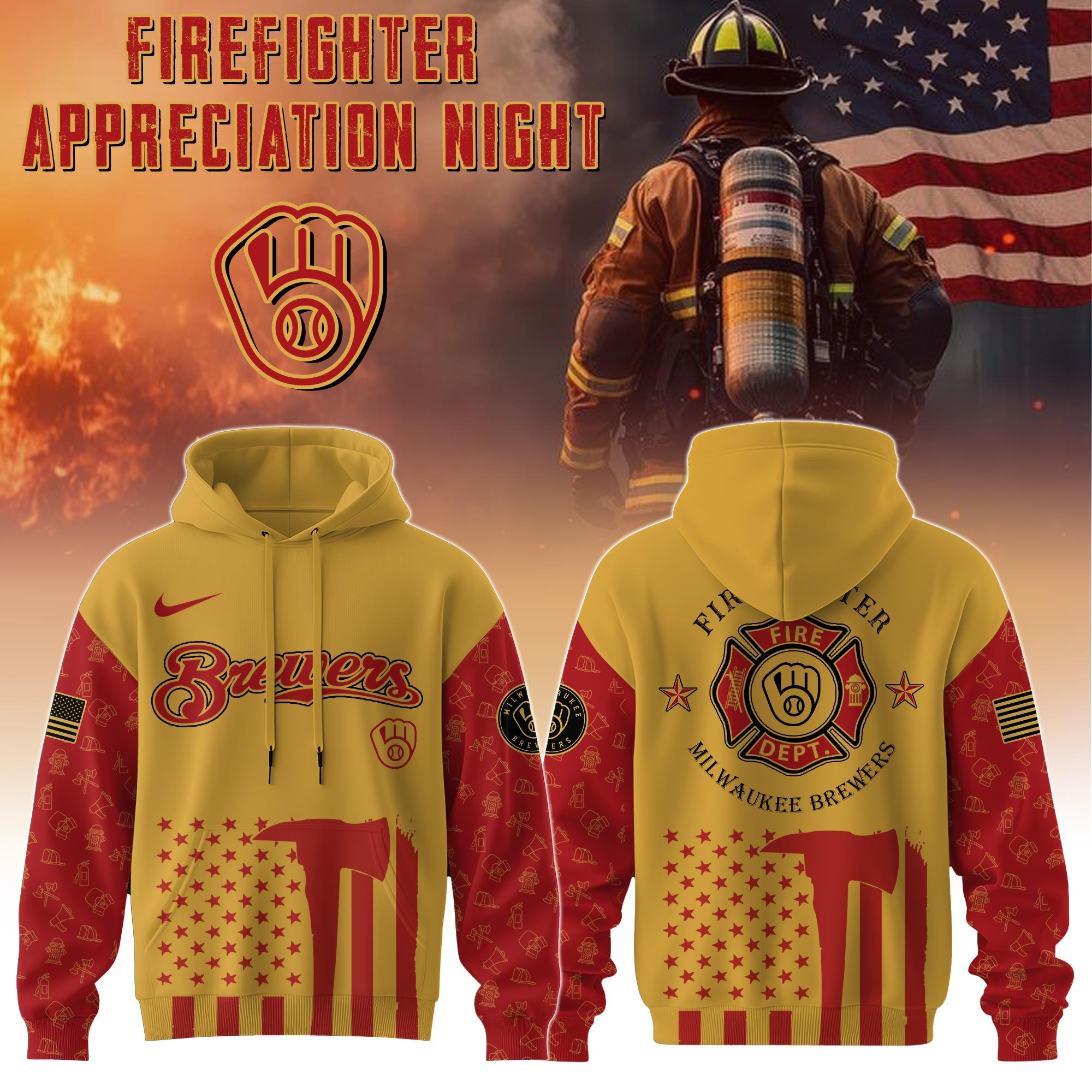 Milwaukee Brewers MLB X Firefighter Appreciation Night Hoodie Merch Baseball Fan Gifts-1 Milwaukee Brewers MLB X Firefighter Appreciation Night Hoodie Merch Baseball Fan Gifts-1