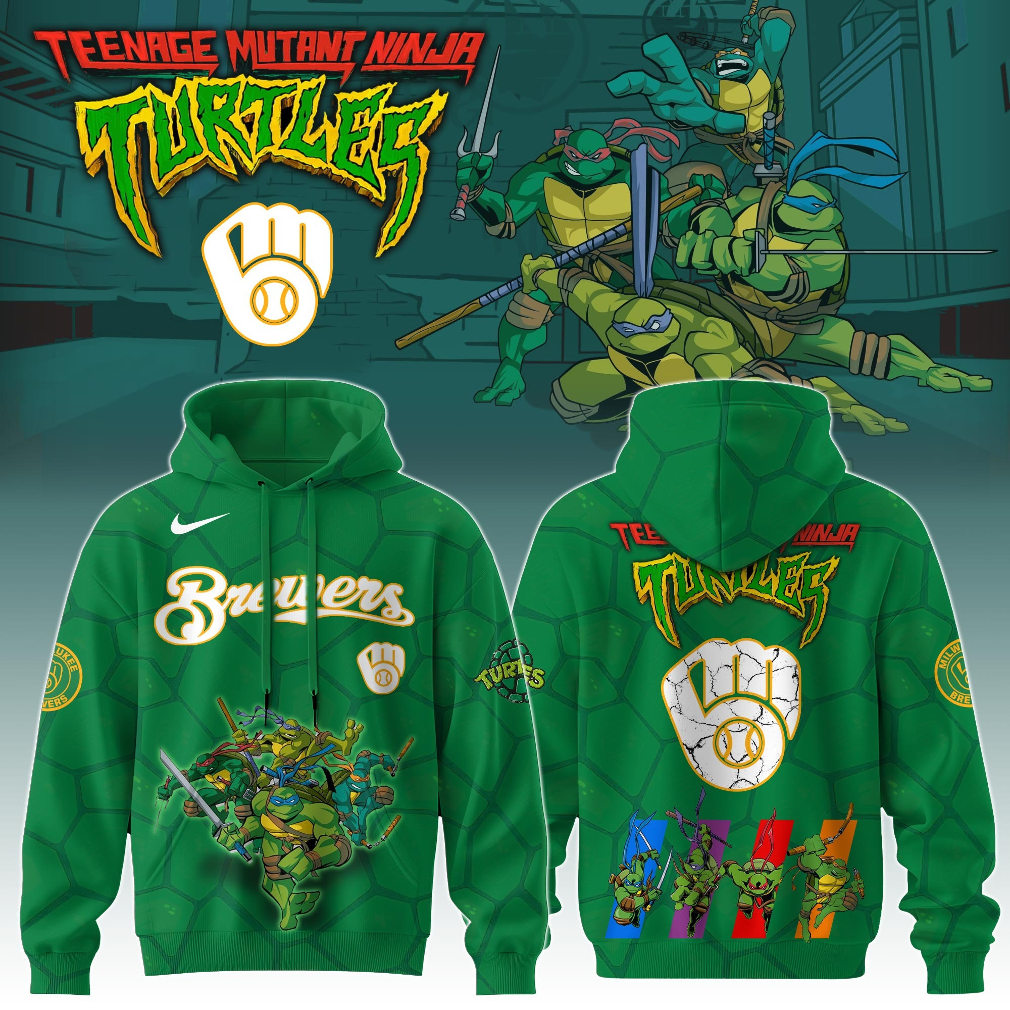 Milwaukee Brewers MLB X Ninja Turtles Hoodie Baseball Ninja Turtles Lovers Gifts For Fans-1