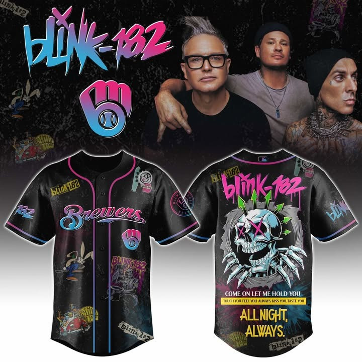 Milwaukee Brewers x Blink-182 Jersey All Night Always Blink-182 Tour Merch Gifts For Fans-1 Milwaukee Brewers x Blink-182 Jersey All Night Always Blink-182 Tour Merch Gifts For Fans-1