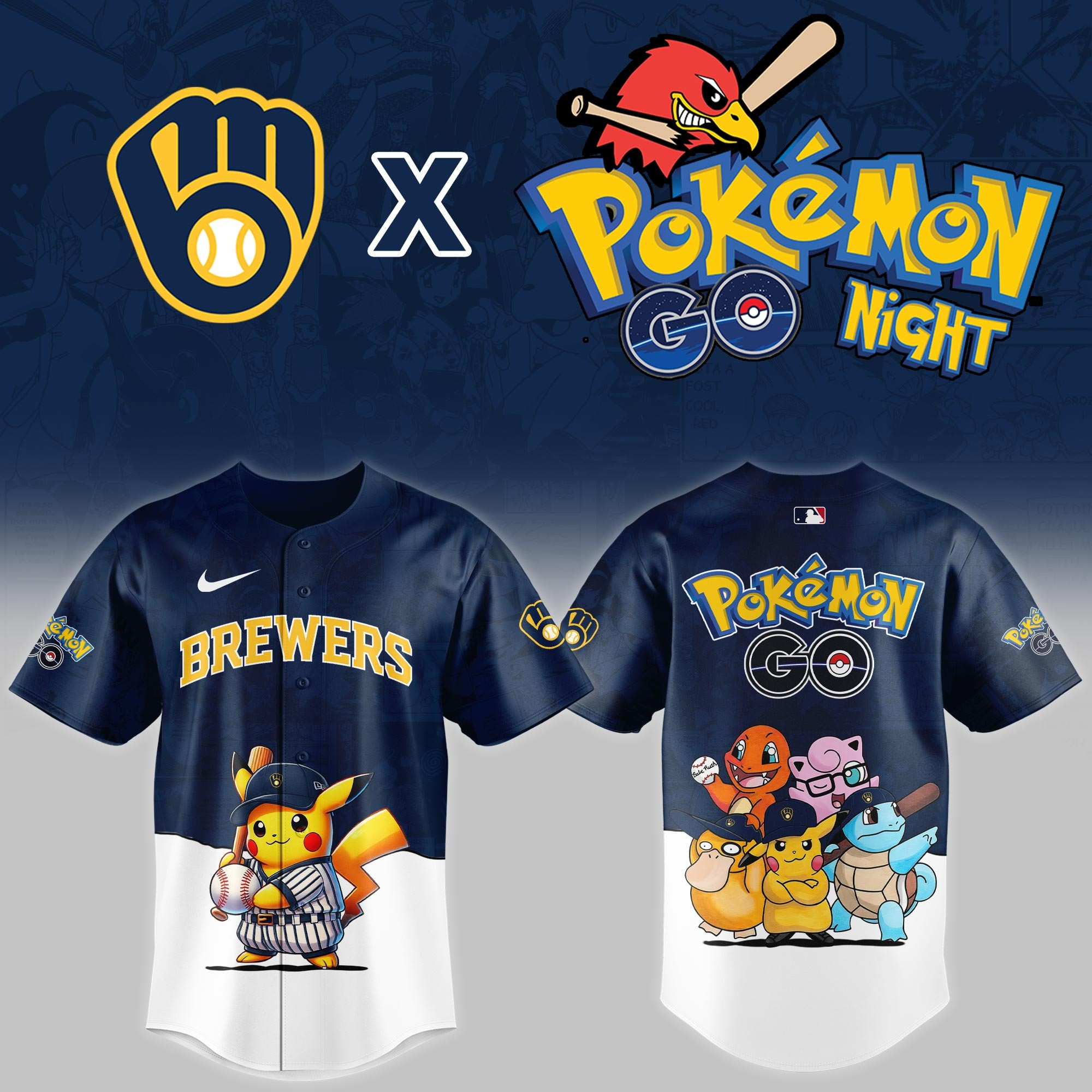 Milwaukee Brewers x Pokemon GO Night Jersey MLB Merch Fan Gifts For Pokemon Go Lovers-1