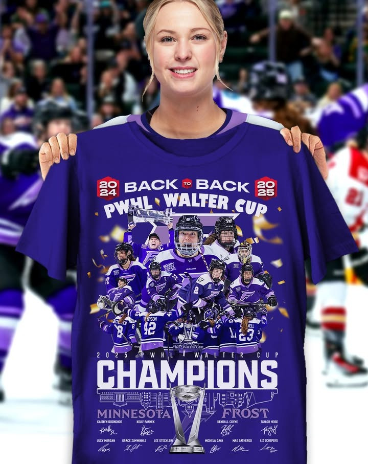 Minnesota Frost Back To Back PWHL Walter Cup 2025 T-Shirt Hockey Fan Merch Gifts-1