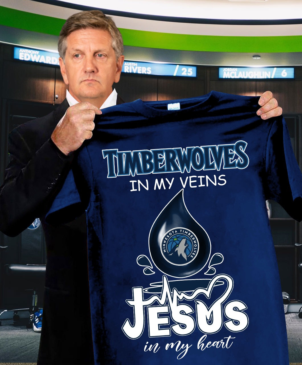 Minnesota Timberwolves In My Veins Jesus In My Heart T-Shirt Gifts For Basketball Fans-1