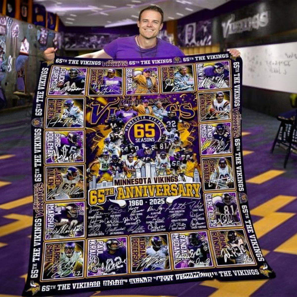 Minnesota Vikings 65th Anniversary 1960-2025 Blanket Skol Nation Blanket Gifts For Vikings Fans-1