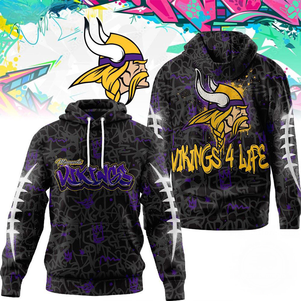 Minnesota Vikings NFL Special Graffiti My Team 4 Life Hoodie Vikings Merch Husband Gifts-1 Minnesota Vikings NFL Special Graffiti My Team 4 Life Hoodie Vikings Merch Husband Gifts-1