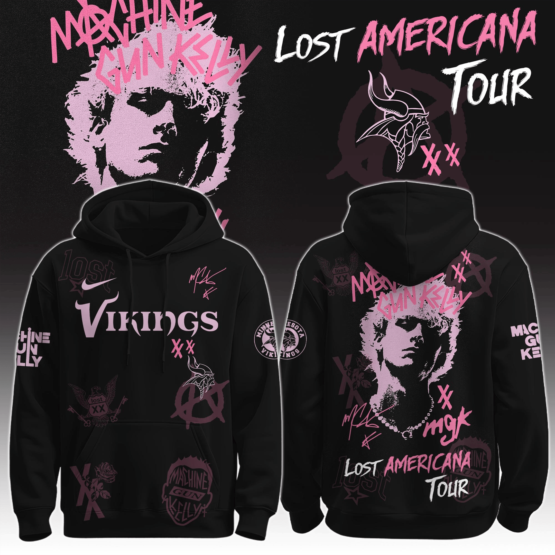 Minnesota Vikings X MGK Hoodie The Lost Americana Tour Clothing KC Vikings Lovers Gifts Idea-1 Minnesota Vikings X MGK Hoodie The Lost Americana Tour Clothing KC Vikings Lovers Gifts Idea-1