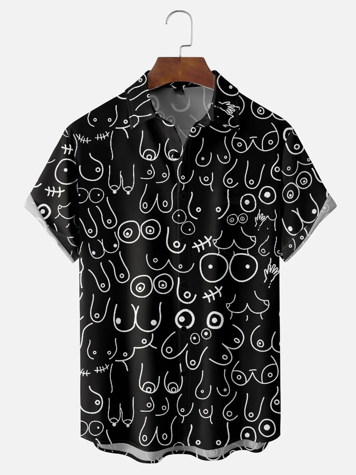Moisture Wicking Abstract Breast Line Chest Pocket Hawaiian Shirt-1