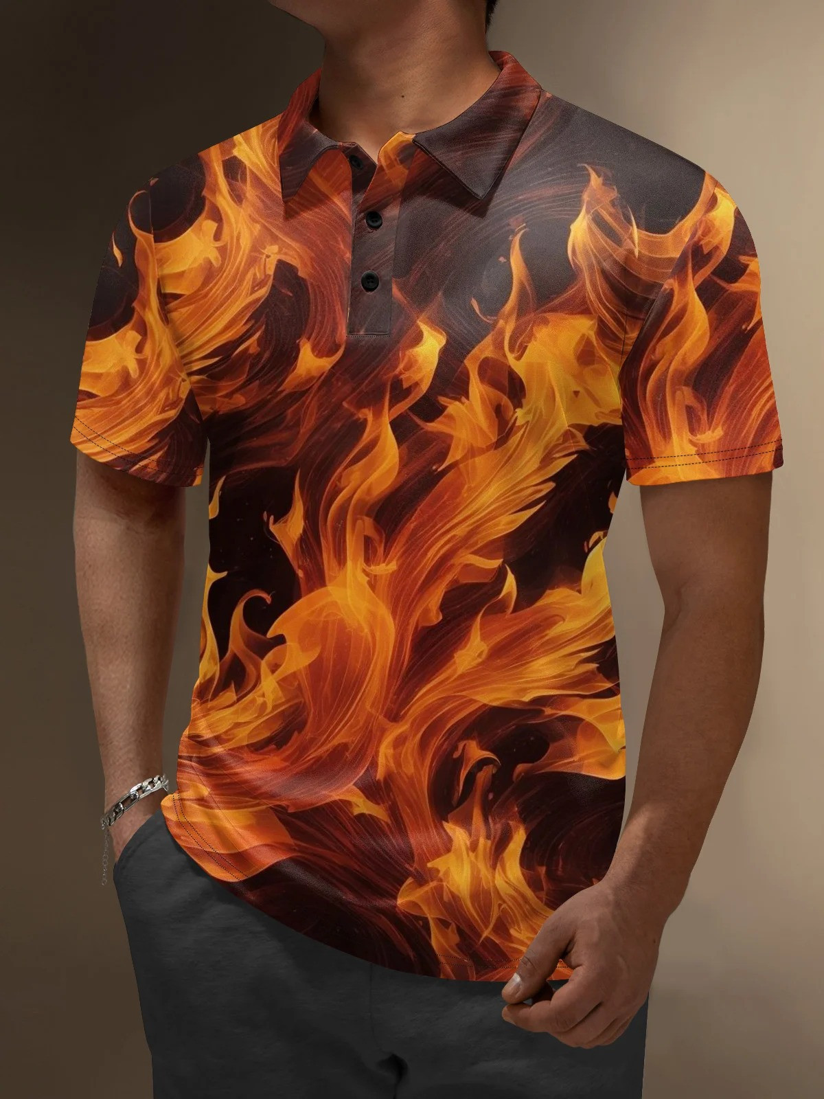 Moisture Wicking Artistic Abstract Flame Golf Polo Shirt-1