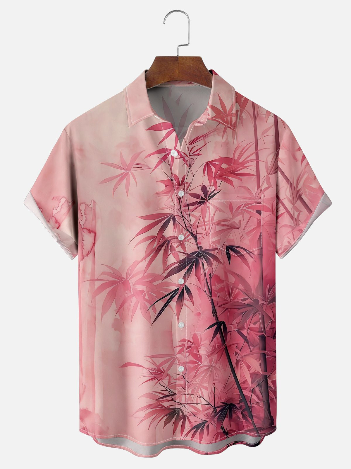 Moisture Wicking Bamboo Leaves Chest Pocket Hawaiian Shirt-1