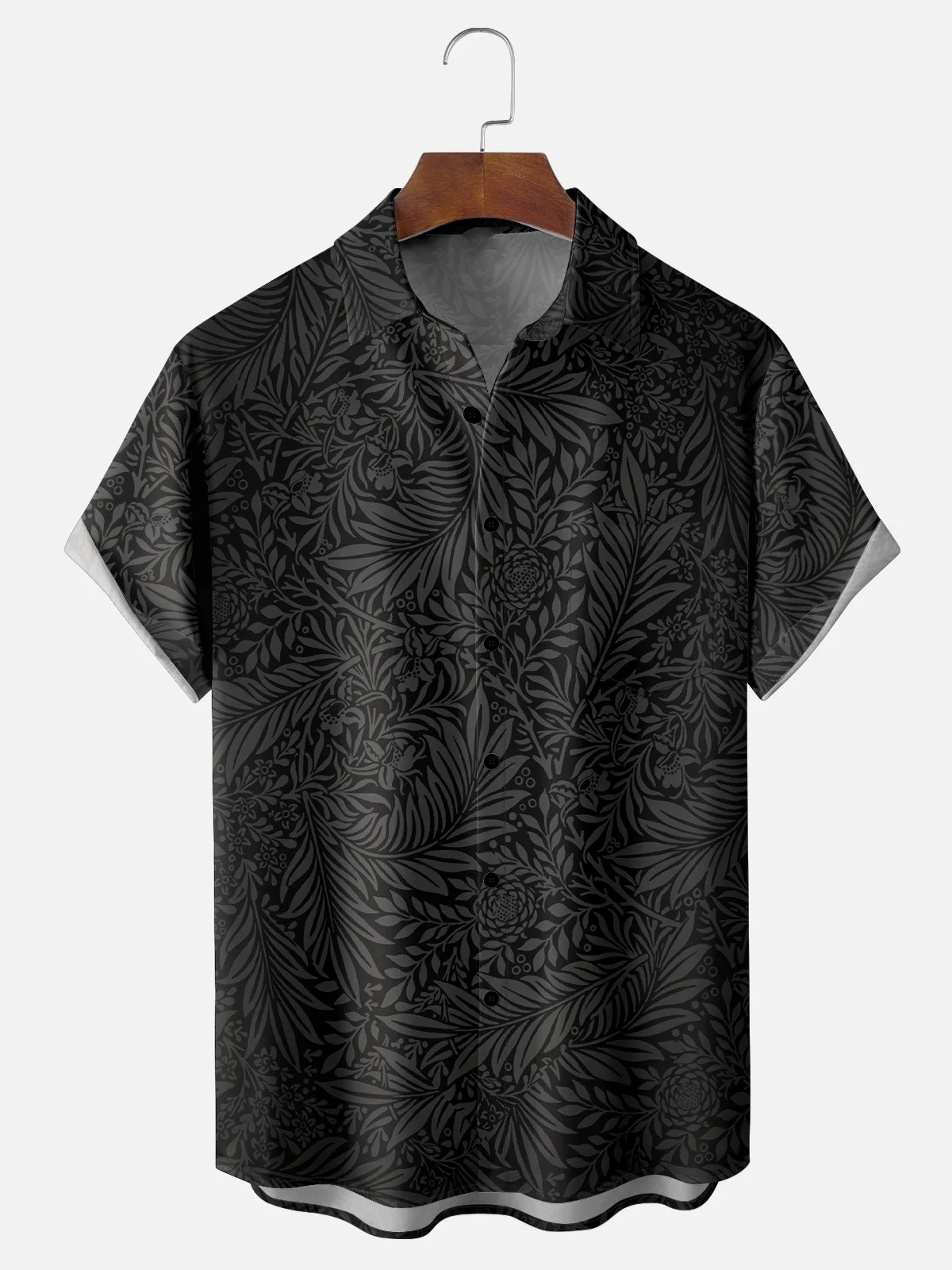 Moisture Wicking Black Botanical Chest Pocket Hawaiian Shirt-1