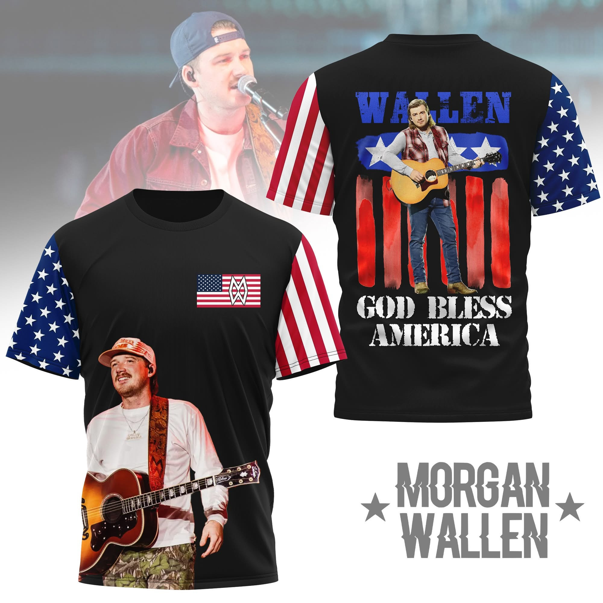 Morgan Wallen God Bless America Tour Merch T-Shirt Patriotic 4Th Of July Gifts For Fans-1