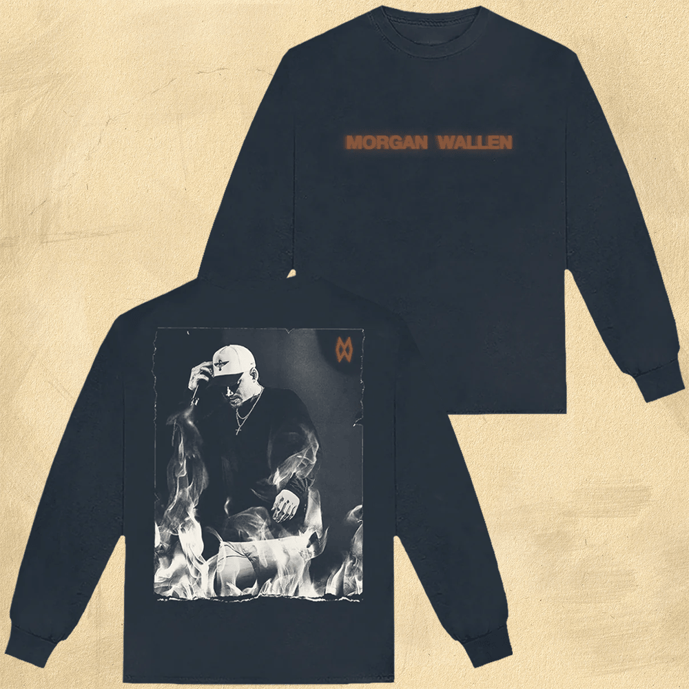Morgan Wallen Merch Morgan Wallen Shirt Flames Live Photo Navy LongSleeve T-Shirt Husband Gifts-1