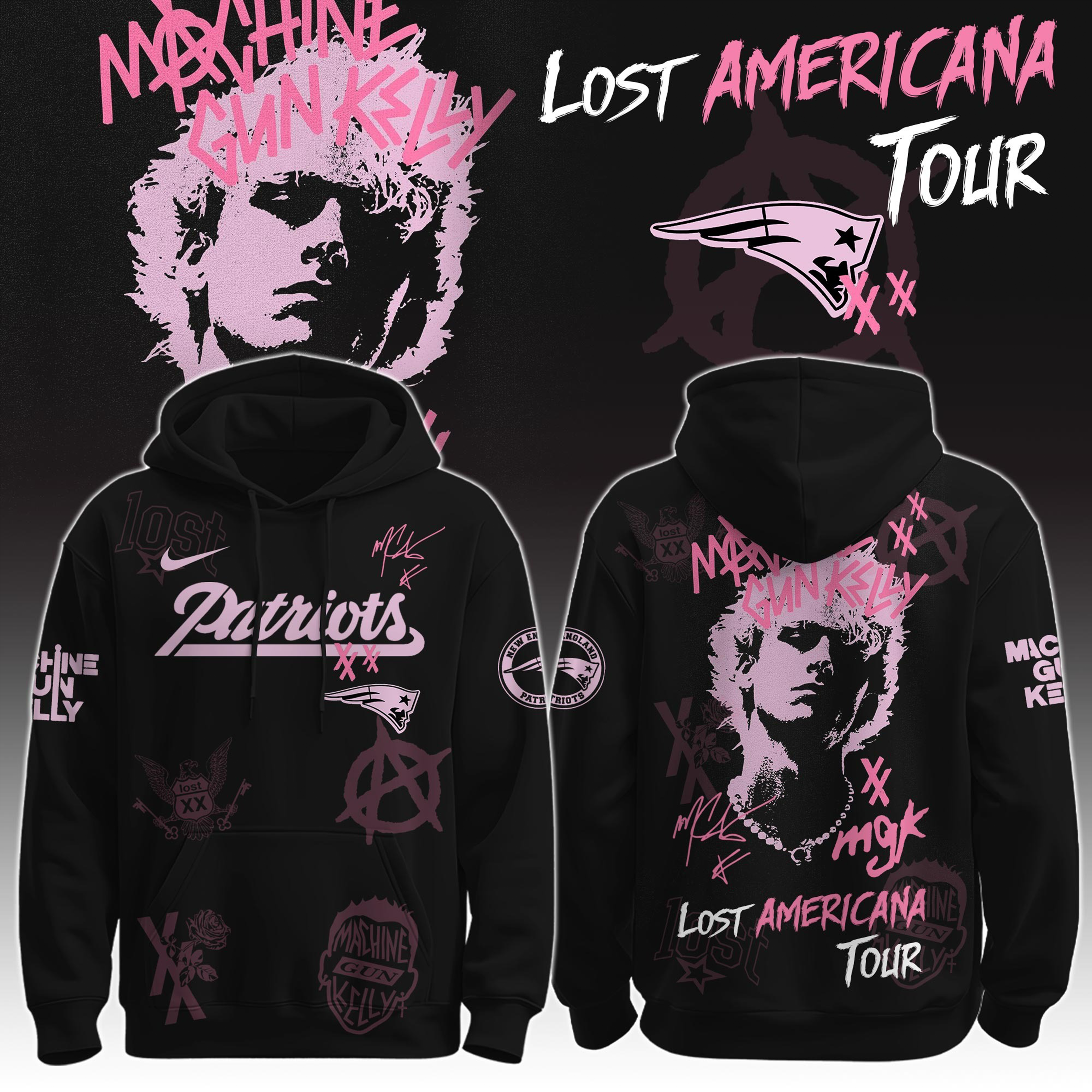 NE Patriots X MGK Hoodie The Lost Americana Tour Apparel KC NE Patriots Fans Gifts For Him-1 NE Patriots X MGK Hoodie The Lost Americana Tour Apparel KC NE Patriots Fans Gifts For Him-1
