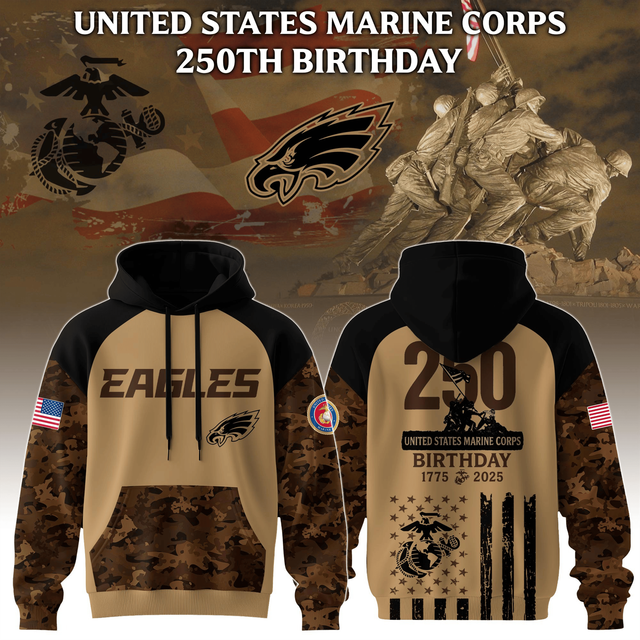 NFL X USMC Camo Hoodie Philadelphia Eagles X USMC 250Th Limited Edition Hoodie Gifts-1