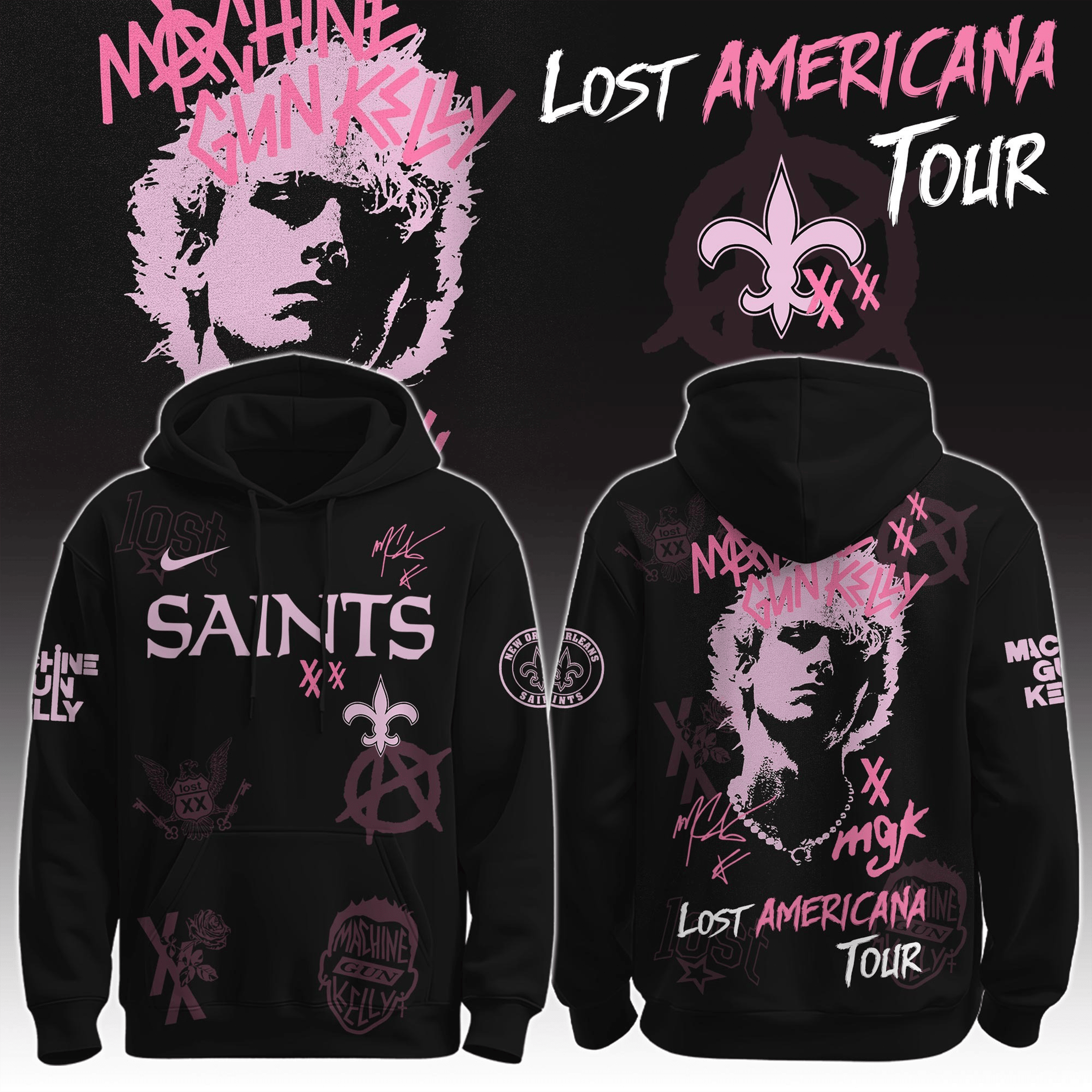 NO Saints x MGK The Lost Americana Tour Hoodie New Orleans Saints Merch MGK Lovers Gifts-1