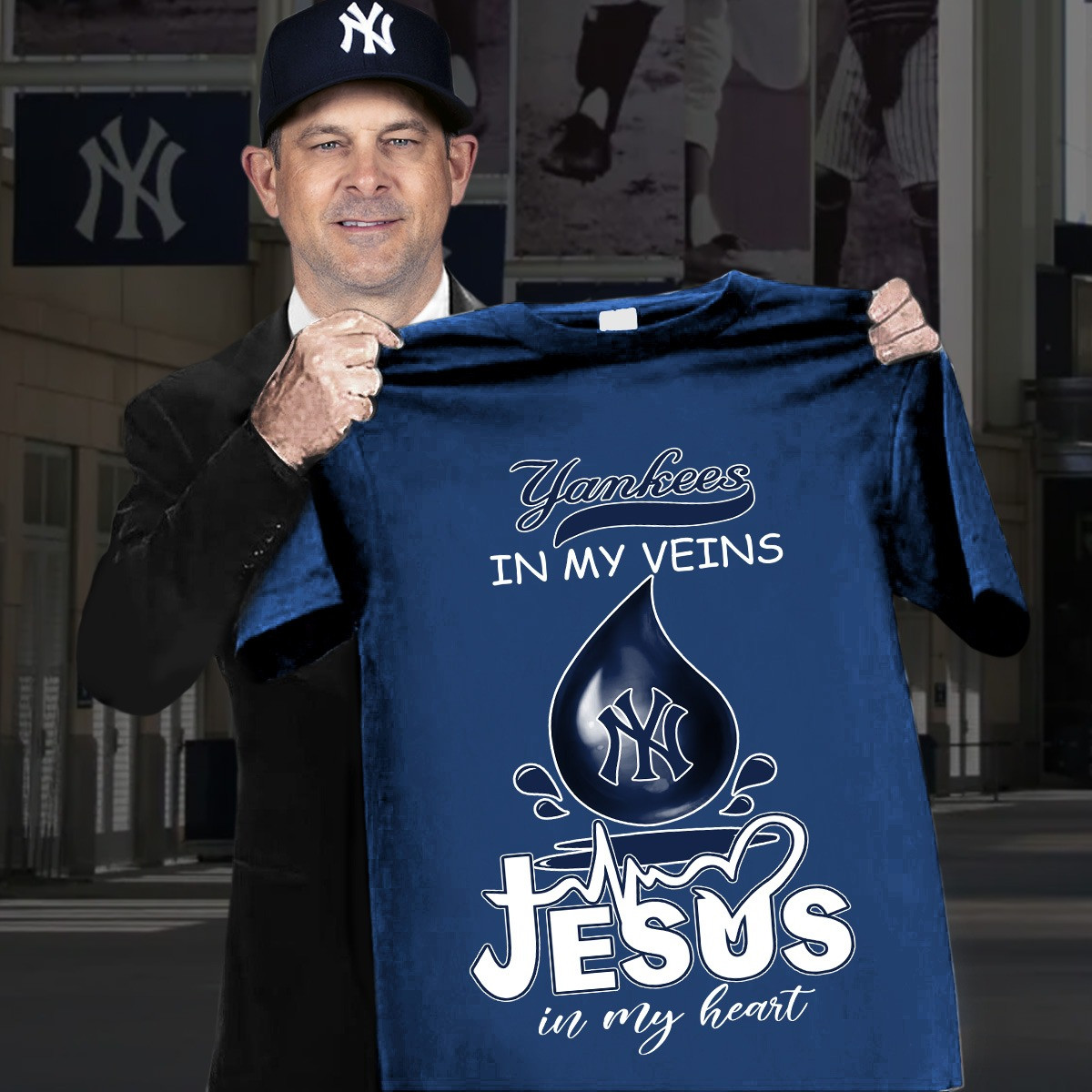 NY Yankees In My Veins Jesus In My Heart Shirt Faith Best Gifts For Fans Father's Day-1