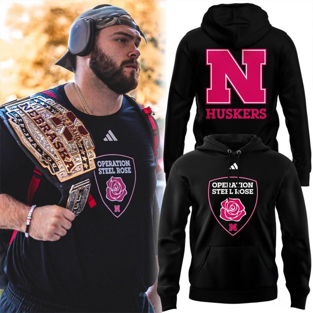 Nebraska Cornhuskers Football 2025 Breast Cancer Awareness Black Hoodie Cornhuskers Merch-1