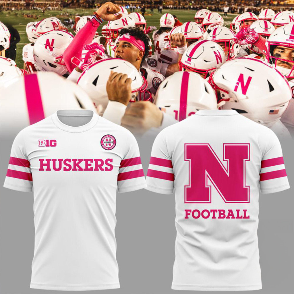 Nebraska Cornhuskers Football 2025 Breast Cancer Awareness T-Shirt Cornhuskers Merch Fans Gifts-1
