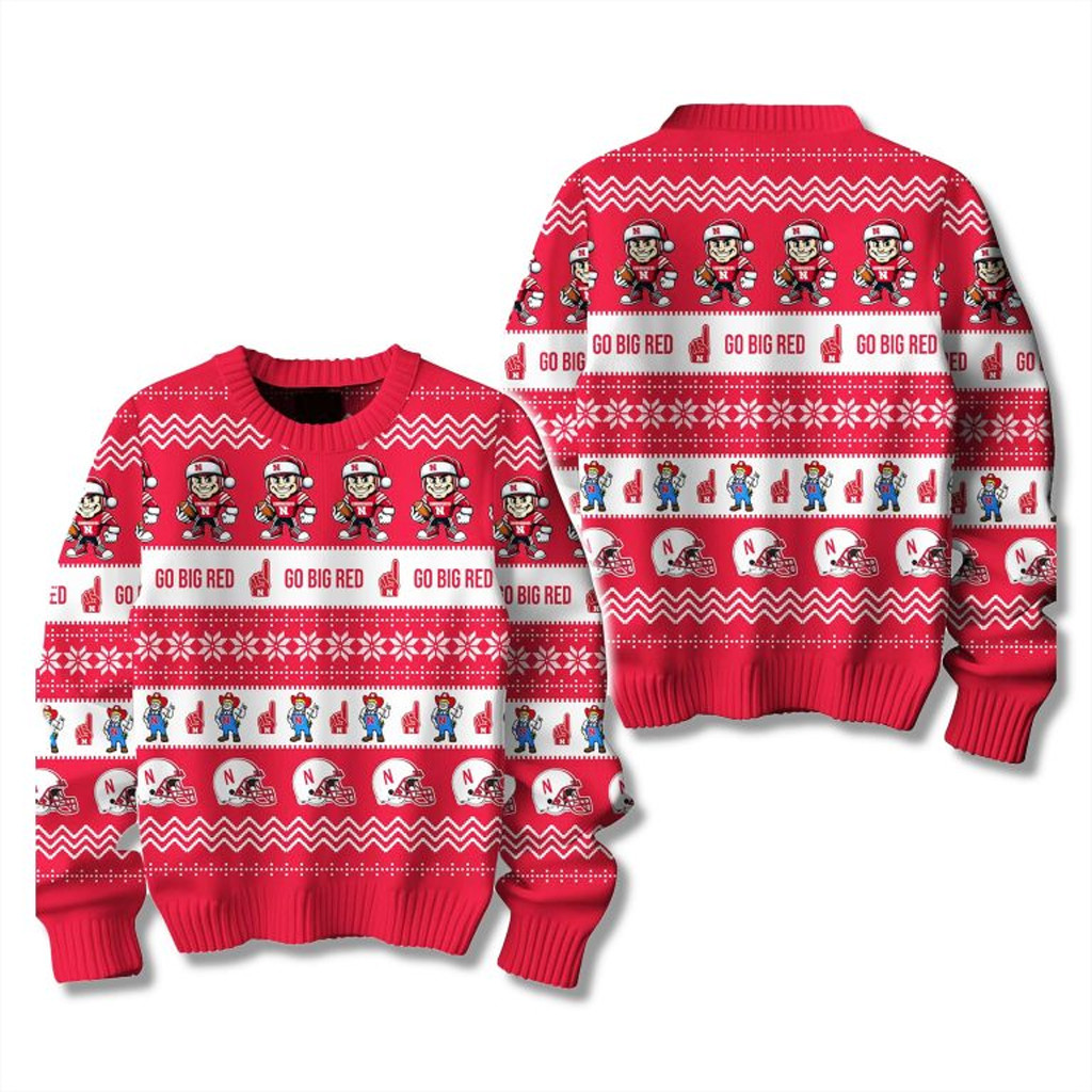 Nebraska Huskers Go Big Red Ugly Christmas Sweater Nebraska Huskers Merch Gifts For Fans-1 Nebraska Huskers Go Big Red Ugly Christmas Sweater Nebraska Huskers Merch Gifts For Fans-1