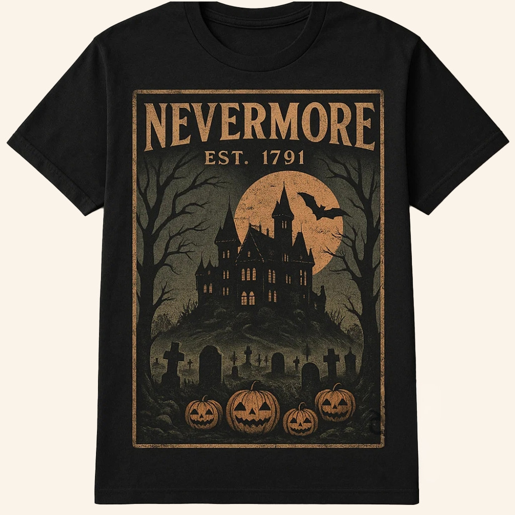 Nevermore Gothic Horror Haunted House Halloween T-Shirt Gifts For Friends-1