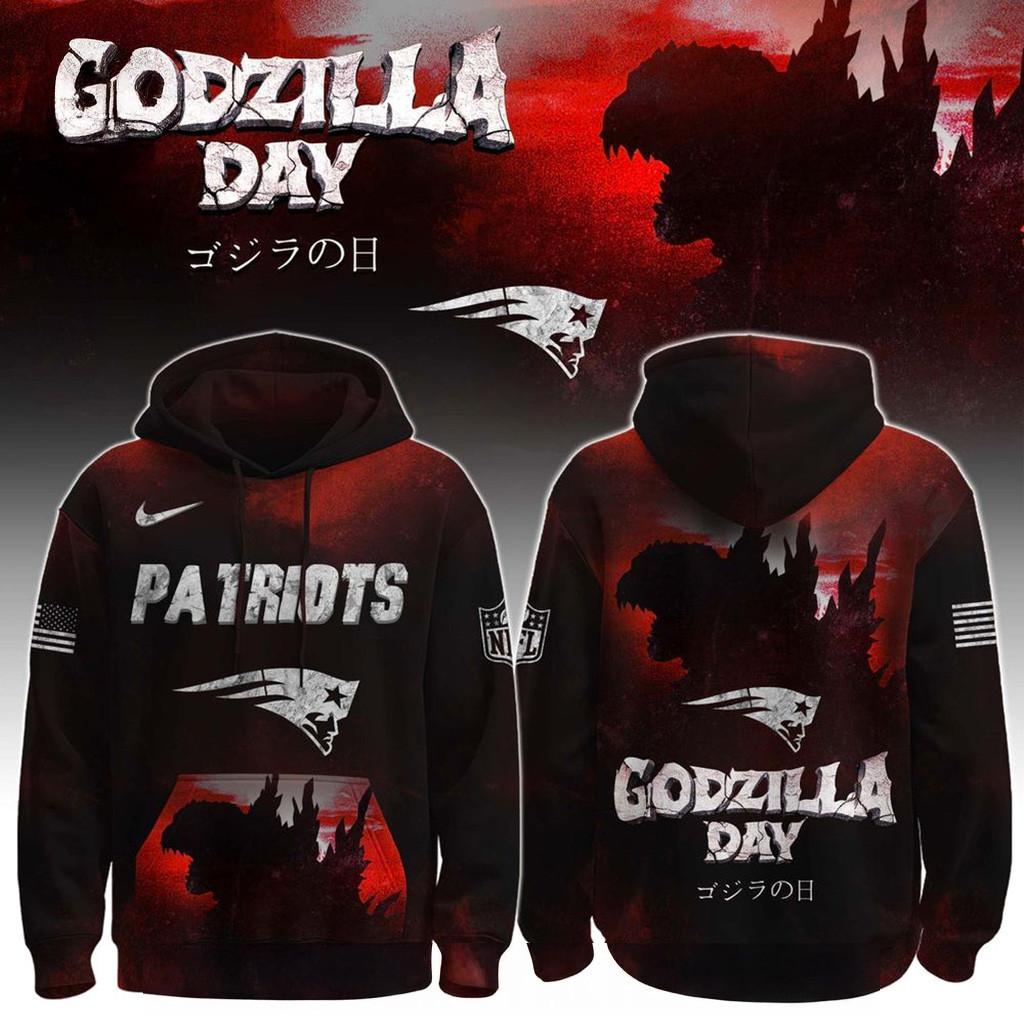New England Patriots x Happy Godzilla Day Hoodie Patriots Merch Christmas Present For Dad-1