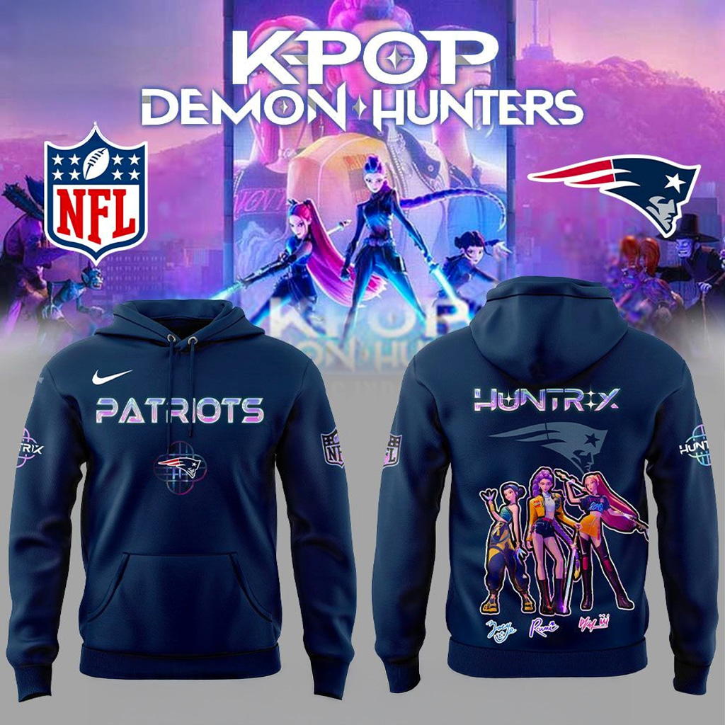New England Patriots x KPop Demon Hunters Hoodie Patriots Merch Best Gift For Her-1