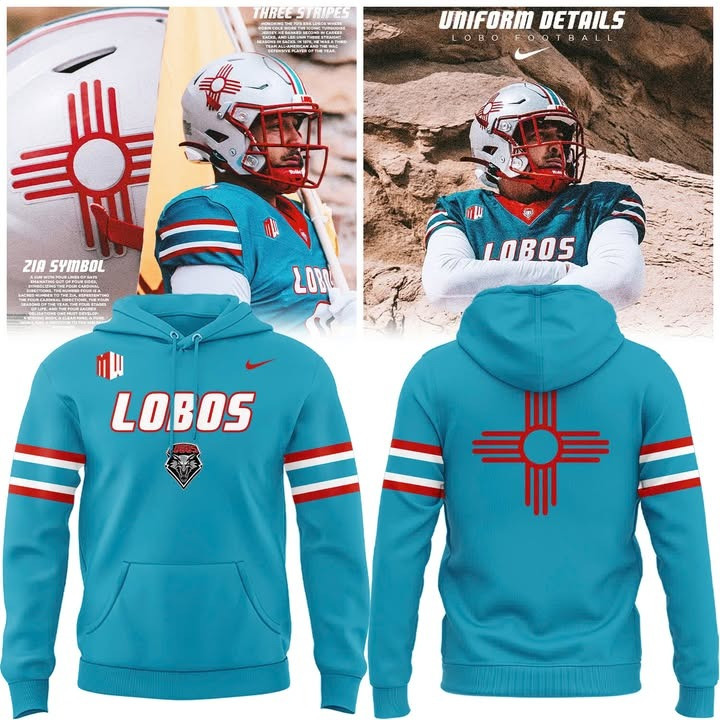 New Mexico Lobos Football Turquoise Uniform Hoodie Fan Merch Clothing Best Gifts-1
