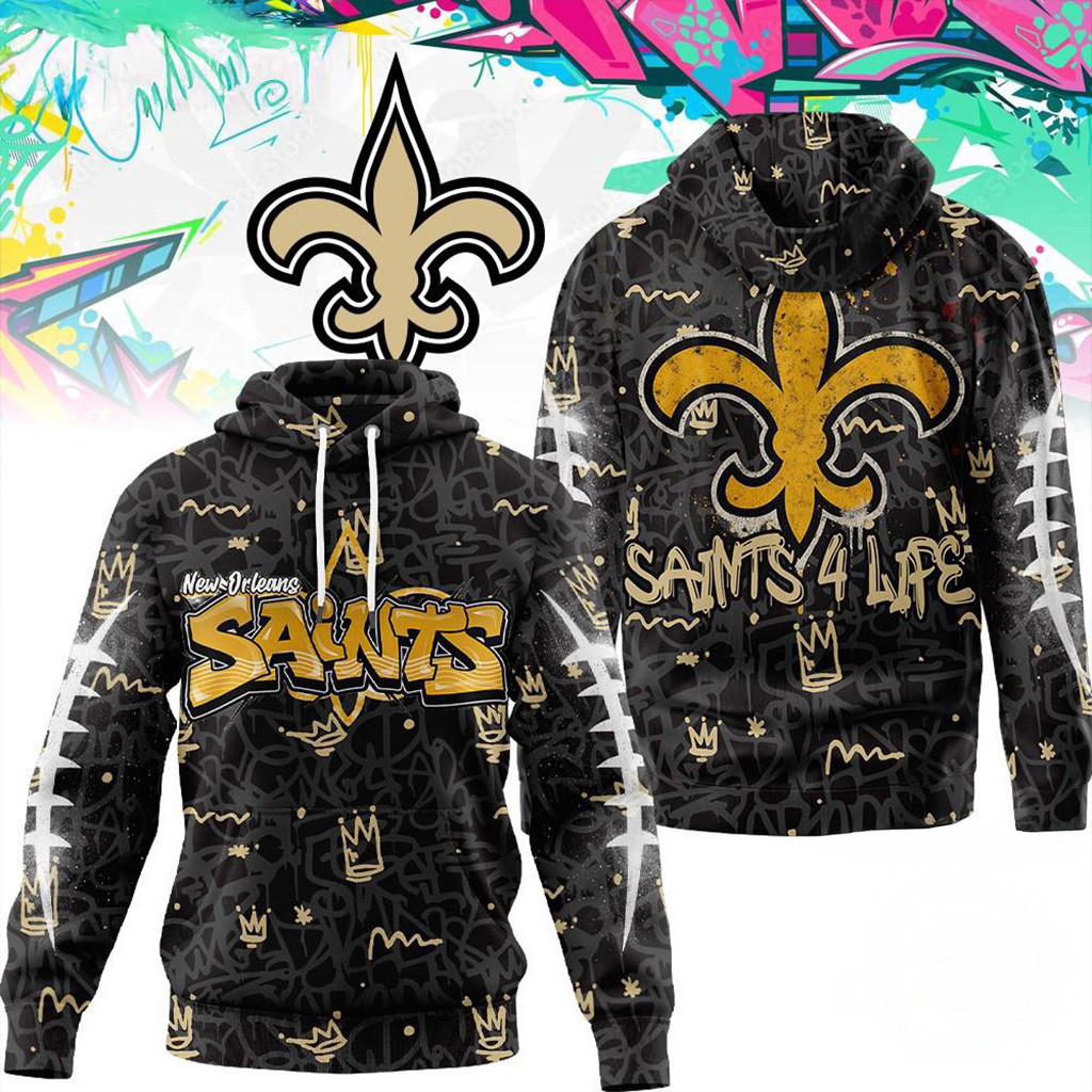 New Orleans Saints NFL Special Graffiti My Team 4 Life Hoodie Saints Merch Gifts For Boyfriend-1