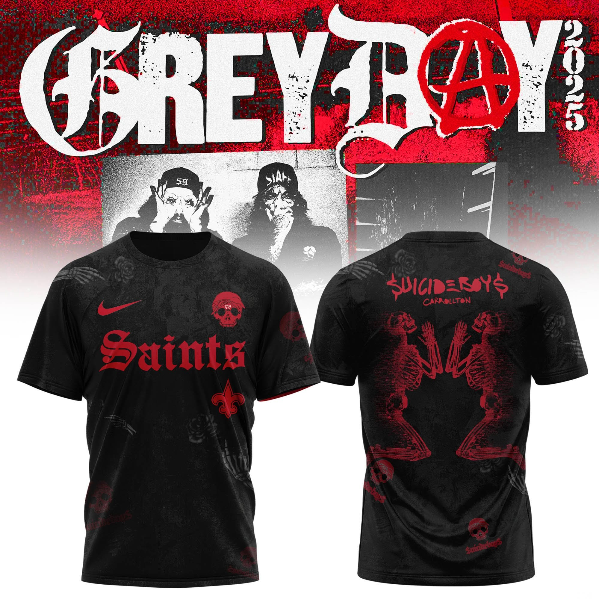 New Orleans Saints x $uicideboy$ GreyDay Tour Merch 2025 T-Shirt Concert Fan Gift Ideas-1