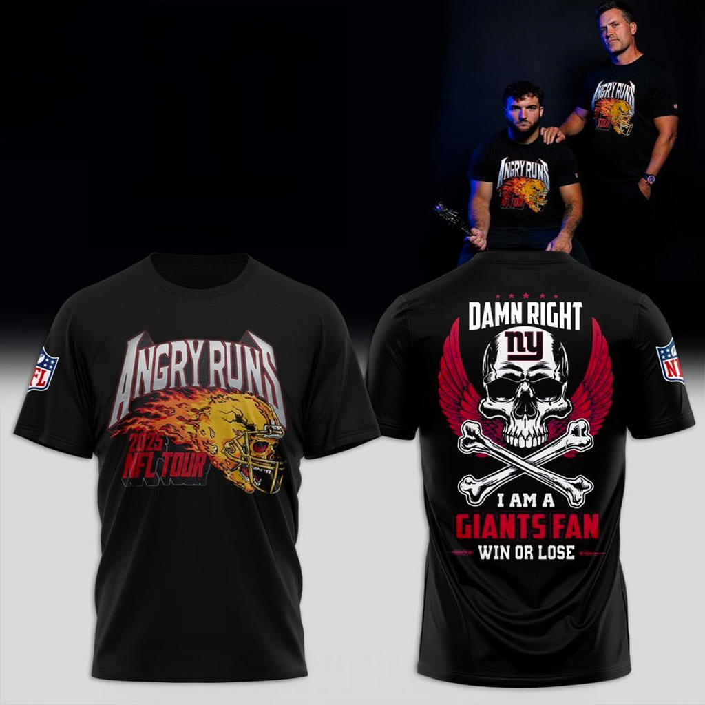 New York Giants Angry Runs 2025 NFL Tour T-Shirt Giants Merch Football Fan Gift Ideas-1