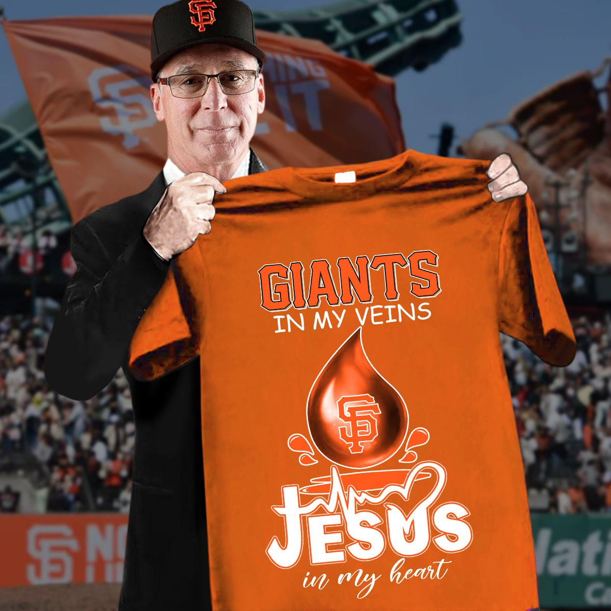 New York Giants In My Veins Jesus In My Heart T-Shirt Faith Gifts For Baseball Giants Fans-1