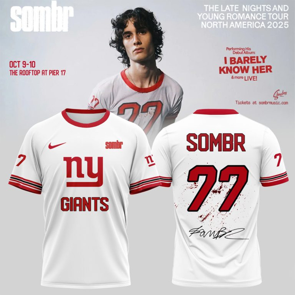 New York Giants X Sombr The Late Nights Young Romance Tour T-Shirt Giants Merch Fan Gifts-1