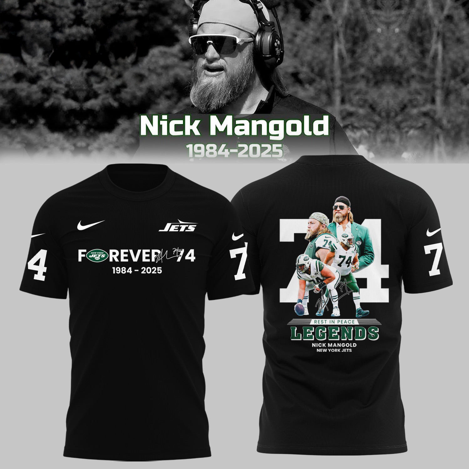 New York Jets Nick Mangold T-Shirt Nick Mangold Forever 74 1984 2025 Signature Shirt-1